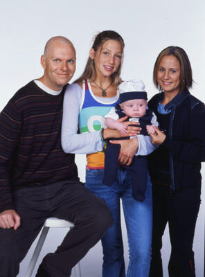 Snake, Emma, Baby Jack & Spike – Season 3 Promo
Promotional photograph from Degrassi Season 3 featuring Archie "Snake" Simpson, Emma Nelson, baby Jack Simpson, and Christine "Spike" Nelson.
Keywords: Archie Simpson;Emma Nelson;Jack Simpson;Christine Nelson;Stefan Brogren;Miriam McDonald;Dalmar Abuzeid (baby double if known);Amanda Stepto;Season 3;Promo;Degrassi;Degrassi The Next Generation;Family;Promotional