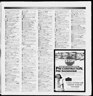 Fort McMurray Today – TV Listings: Degrassi: The Next Generation
Television listings page from the January 4, 2002 edition of Fort McMurray Today. The schedule includes an airing of Degrassi: The Next Generation along with other programming for Sunday, covering various channels and time slots.
Keywords: Degrassi: The Next Generation;Fort McMurray Today;2002;TV listings;Canadian television;broadcast schedule;Sunday programming;television schedule;Alberta newspapers