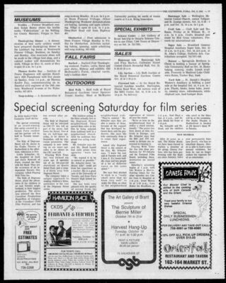 The Expositor – Special Screening Saturday for Film Series
Article from The Expositor dated October 8, 1982, announcing a special screening in Brantford that includes The Kids of Degrassi Street as part of a children’s film series hosted by the Brantford Public Library and the Ontario Film Association. The piece features commentary from series creator Linda Schuyler about the show’s educational value and international reach.
Keywords: The Kids of Degrassi Street;Linda Schuyler;The Expositor;1982;CBC;Canadian television;children’s programming;Brantford Public Library;Ontario Film Association;Degrassi history