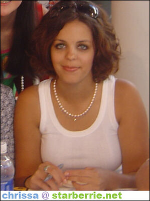 Melissa McIntyre at Autograph Table
Melissa McIntyre seated at the autograph table during the Degrassi Season 1 DVD signing at Sam Goody on October 2, 2004, in Universal City, California.
Keywords: Melissa McIntyre;Degrassi;Season 1 DVD;Sam Goody;Universal City;2004