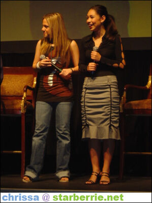 Lauren Collins and Cassie Steele on Stage
Lauren Collins and Cassie Steele stand on stage together during the Countdown to Degrassi screening event on May 23, 2004, at The Grove of Anaheim in Orange County, California.
Keywords: Lauren Collins;Cassie Steele;Degrassi;Countdown to Degrassi;The Grove of Anaheim;Orange County;stage;2004