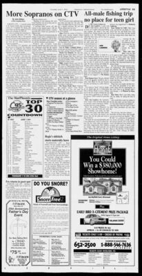 The StarPhoenix — More Sopranos on CTV
Article from The StarPhoenix dated June 7, 2001, detailing CTV’s 2001–2002 prime-time schedule, which includes the return of The Sopranos and the debut of Degrassi: The Next Generation. The piece outlines CTV’s mix of Canadian and U.S. programming for the season, noting the network’s investment in original series alongside popular American imports.
Keywords: Degrassi: The Next Generation;The StarPhoenix;2001;CTV;Canadian television;fall TV schedule;media coverage;press clipping;Sopranos;prime-time programming