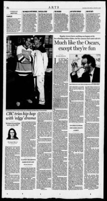 National Post – CBC tries hip hop with ‘edgy’ drama
Article from the National Post dated January 21, 2000, discussing CBC’s new drama Drop the Beat, which explores the real-life stories of Black urban Canada. The series stars Merwin Mondesir and Mark Taylor and features music industry culture, hip hop themes, and issues affecting young Black Canadians.
Keywords: Drop the Beat;National Post;2000;CBC;Canadian television;Merwin Mondesir;Mark Taylor;hip hop;drama series;Black Canadian culture;arts coverage;Toronto