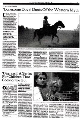 The New York Times — ‘Degrassi’: A Series For Children That Goes for the Gut
Article from The New York Times dated February 5, 1989, by John J. O’Connor. The piece highlights Degrassi Junior High on PBS, noting its raw and realistic approach to portraying the harshest aspects of adolescence. The article emphasizes the show’s willingness to tackle topics like peer pressure, relationships, teen pregnancy, and drug use in a way that distinguished it from typical children’s programming of the time.
Keywords: The New York Times;February 5 1989;John J. O’Connor;Degrassi Junior High;PBS;television;children’s programming;teen issues;Canadian TV;adolescent life;newspaper archive