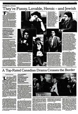 The New York Times — A Top-Rated Canadian Drama Crosses the Border
Article from The New York Times dated July 15, 1990, by Martin Knelman. The piece covers Love and Hate, a two-part Canadian miniseries based on the Colin Thatcher murder case, noting its significance as the first CBC sale to a major American network (NBC). The article also references the growing international success of Canadian programming, with mentions of Degrassi Junior High and Degrassi High as examples of CBC series that found strong audiences in the United States.
Keywords: The New York Times;July 15 1990;Martin Knelman;Love and Hate;Colin Thatcher;NBC;CBC;Canadian television;Degrassi Junior High;Degrassi High;international distribution;newspaper archive