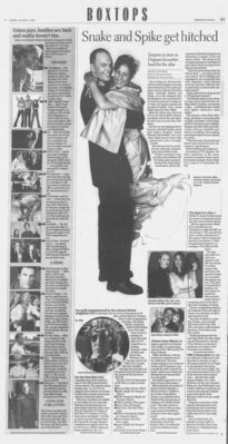 Edmonton Journal – Snake and Spike Get Hitched
Article from the Edmonton Journal dated January 5, 2003, titled “Snake and Spike Get Hitched” by Liane Faulder. Covers the special wedding episode of Degrassi: The Next Generation in which long-time characters Spike (Amanda Stepto) and Snake (Stefan Brogren) marry. Highlights the generational connections between the original Degrassi series and the current cast, including Emma (Miriam McDonald) as maid of honor. Discusses the significance of the event for fans, the blending of past and present storylines, and the show’s continued popularity in Canada.
Keywords: Degrassi: The Next Generation;Edmonton Journal;2003;Liane Faulder;Snake;Spike;Stefan Brogren;Amanda Stepto;Miriam McDonald;Canadian television;CTV;Degrassi wedding episode;cast reunion;teen drama;nostalgia