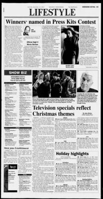 Star-Phoenix – Television Specials Reflect Christmas Themes
Article from the Star-Phoenix dated December 13, 2003, covering upcoming Canadian television holiday specials. Highlights the Degrassi: The Next Generation holiday episode “Holiday,” featuring Miriam McDonald, Pat Mastroianni, Elisa Broughner, and Jake Epstein. The piece details the episode’s storyline and other festive programming airing on CBC, CTV, and Global.
Keywords: Degrassi: The Next Generation;Star-Phoenix;2003;Miriam McDonald;Pat Mastroianni;Elisa Broughner;Jake Epstein;holiday special;Christmas television;CTV;Canadian television;John McKay