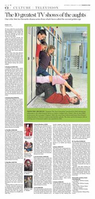 The Toronto Star - "The 10 greatest TV shows of the aughts" includes Degrassi: The Next Generation
Article from The Toronto Star dated February 15, 2025, from the "Culture | Television" section. The piece lists the critic's favorite drama series from the 2000s, described as the "second golden age of television." "Degrassi: The Next Generation" is featured, with an image from the show accompanying the article. The description notes its 2001 premiere, its appeal to millennials, and its handling of controversial topics like eating disorders and Manny's abortion storyline. It also mentions notable alumnus Aubrey Graham (Drake) and the show's impressive 14-season run.
Keywords: Degrassi;The Next Generation;The Toronto Star;2025 article;greatest TV shows;Aubrey Graham;Drake;Manny Santos;2000s television;second golden age
