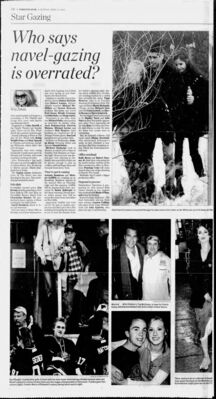 The Toronto Star – Who says navel-gazing is overrated?
Column from The Toronto Star dated April 13, 2003, by Rita Zekas, covering Toronto entertainment events and celebrity sightings. Mentions Degrassi: The Next Generation in relation to the 16th annual Kids Choice Awards, noting Jake Epstein’s nomination.
Keywords: Degrassi;Degrassi: The Next Generation;Jake Epstein;The Toronto Star;Rita Zekas;2003;Canadian television;Kids Choice Awards;teen drama