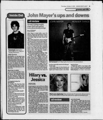 The Toronto Star – Inside Out: Jake Epstein
A short Inside Out profile on Jake Epstein, published in The Toronto Star’s Brand New Planet section on October 2, 2003. Epstein, who played Craig Manning on Degrassi: The Next Generation, discusses his acting background, hobbies, and favorite entertainment.
Keywords: Jake Epstein;Craig Manning;Degrassi;Degrassi: The Next Generation;The Toronto Star;Brand New Planet;Canadian television;teen drama;2003