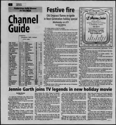 The Daily Gleaner – Festive fire: Old Degrassi flames re-ignite in Next Generation holiday special
The Daily Gleaner article published December 12, 2003, previewing Degrassi: The Next Generation’s holiday episode Holiday. Written by Sally Goldberg, the piece highlights the return of Joey (Pat Mastroianni) and Caitlin (Stacie Mistysyn), mentions Craig (Jake Epstein), and emphasizes the nostalgic connection between the old and new generations of Degrassi.
Keywords: Jake Epstein;Pat Mastroianni;Stacie Mistysyn;Degrassi;Degrassi: The Next Generation;Holiday special;CTV;Canadian television;teen drama;The Daily Gleaner;2003