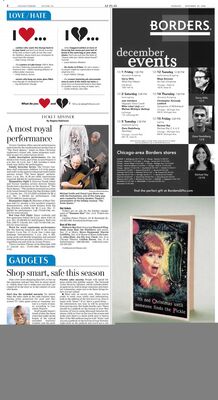 Chicago Tribune – Borders hosts Degrassi Extra Credit signing with Melissa McIntyre and Mike Lobel
A Borders Books December events listing in the Chicago Tribune (Nov 30, 2006) promoting a Degrassi: Extra Credit book signing with Melissa McIntyre (Ashley Kerwin) and Mike Lobel (Jay Hogart) at the Lincoln Park location in Chicago.
Keywords: Chicago Tribune;2006;Chicago;Illinois;Borders Books;Borders event;Borders signing;Degrassi;Degrassi Extra Credit;Melissa McIntyre;Mike Lobel;Ashley Kerwin;Jay Hogart;book signing;cast appearance;press clipping