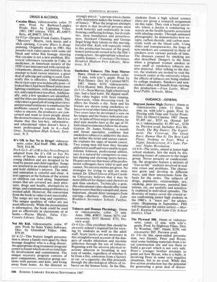 Degrassi Junior High (Series) – Guidance Review
4Brief review of Degrassi Junior High as an educational series featured in the “Guidance—General” section of School Library Journal, published in September 1987.
Mentions themes like peer pressure, family conflict, and adolescent relationships. Reviewed by Marian E. Karpisek of Salt Lake City School District.
Keywords: Degrassi Junior High;1987;School Library Journal;Guidance films;Direct Cinema;Marian Karpisek;educational television;SLJ;PBS