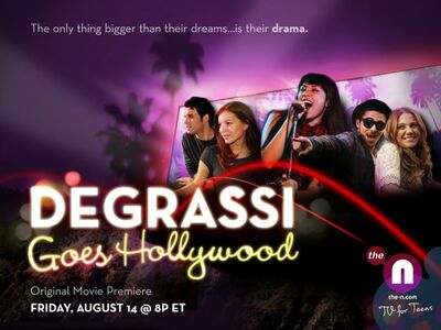 Degrassi Goes Hollywood Poster
Official promotional artwork for Degrassi Goes Hollywood. Tagline: “The only thing bigger than their dreams… is their drama.” Premiered on The-N, August 14, 2009.
Keywords: Degrassi Goes Hollywood, promotional artwork, The N, poster, 2009