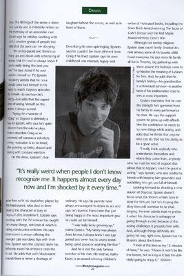 Jake Epstein Featured in Lifestyles Magazine
Jake Epstein is featured in Lifestyles Magazine in the article “Jake Epstein: The Next Generation,” profiling his rising career as Craig Manning on Degrassi: The Next Generation and his life outside the series. November 2004.
Keywords: Jake Epstein;Craig Manning;Degrassi;Degrassi The Next Generation;Degrassi TNG;Lifestyles Magazine;The Next Generation;November 2004;2004;magazine;magazine article;magazine cover;cover story;feature article;interview;press;press archive;Ca