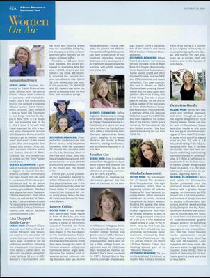 Women On Air – Lauren Collins – Page 42A
Lauren Collins is featured in Multichannel News’ “Women On Air” special supplement, published January 31, 2005. The profile highlights her role as Paige Michalchuk on Degrassi: The Next Generation and also notes several of her earlier television and film credits.
Keywords: Lauren Collins;Paige Michalchuk;Degrassi;Degrassi: The Next Generation;Multichannel News;Women On Air;The N;In a Heartbeat;I Was a Sixth Grade Alien;Blood on Her Hands;Rocky Marciano;Virtual Mom;2005;Page 42A